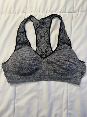 Fruit of the Loom Gray Sports Bra Racerback Black Floral Athletic Sports